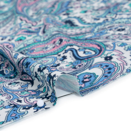 Stretch Rayon Jersey Print - Blue, Mint Green and Pink Paisley - Deadstock