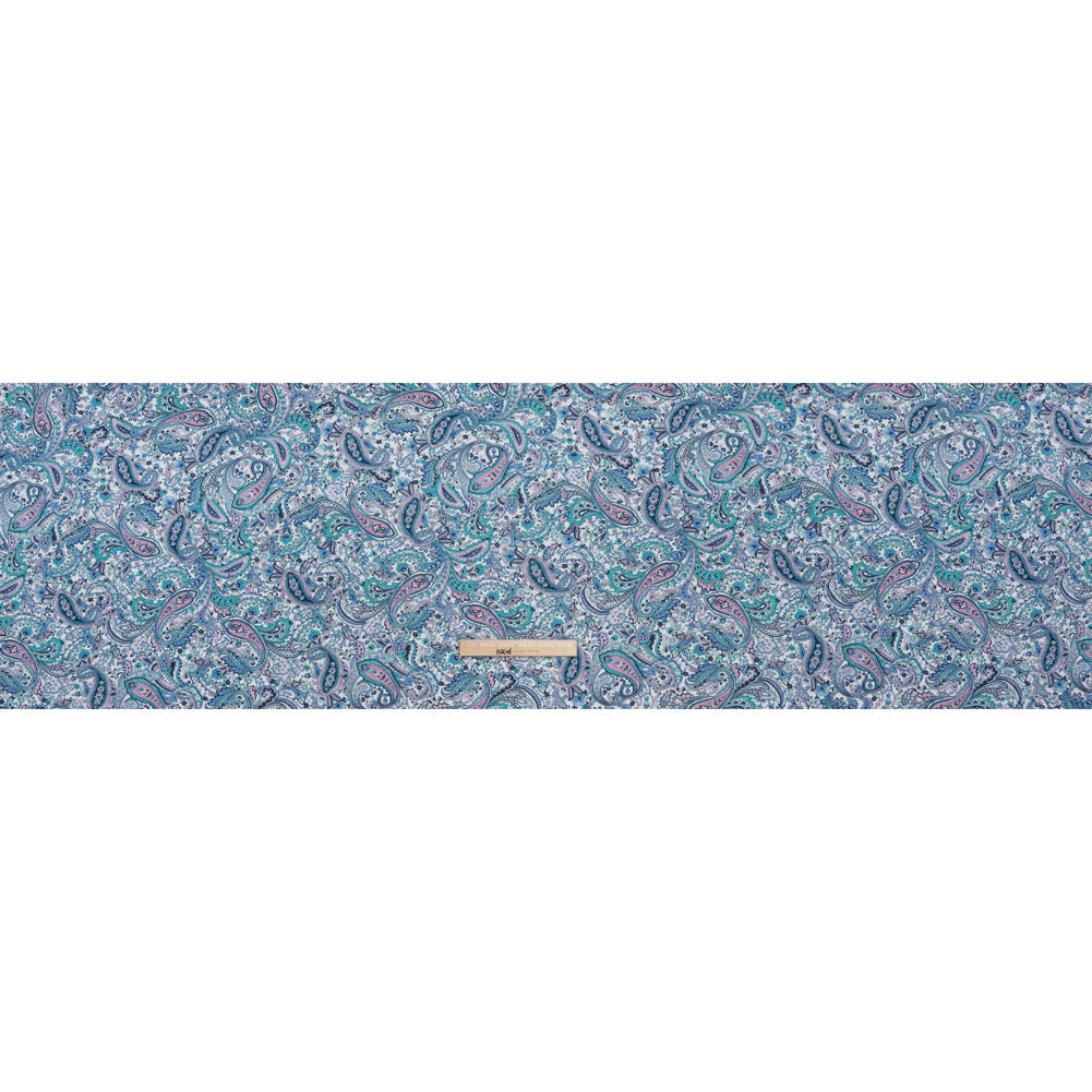 Stretch Rayon Jersey Print - Blue, Mint Green and Pink Paisley - Deadstock