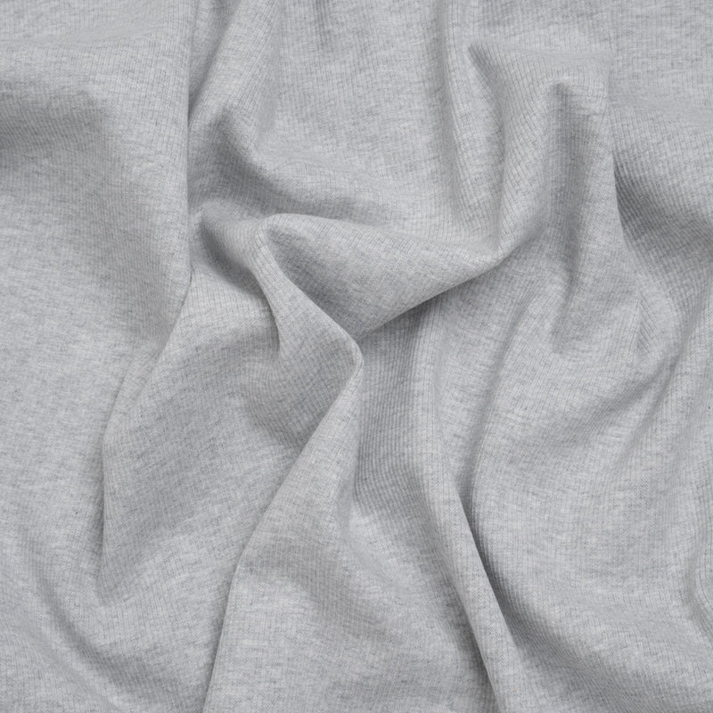 Stretch Cotton 2x2 Rib Knit - Light Heathered Gray - Deadstock