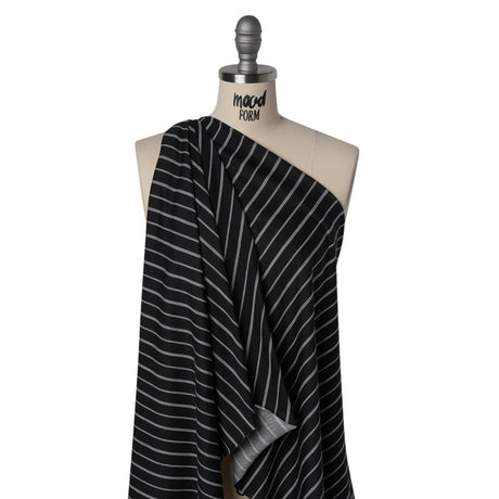 Cotton and Viscose Jersey Print - Black and White Striped - Deadstock
