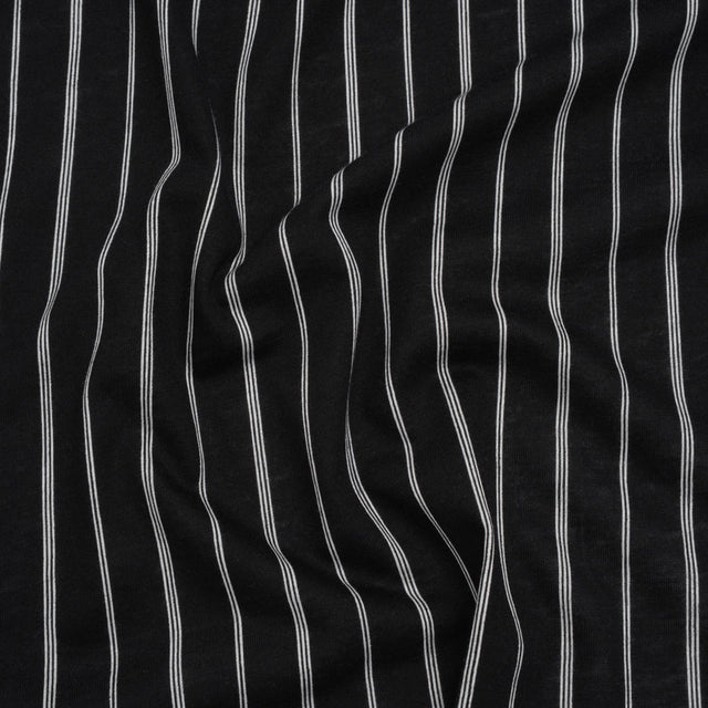 Cotton and Viscose Jersey Print - Black and White Striped - Deadstock
