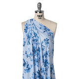 Stretch Rayon Jersey Print - Blue Tonal Watercolor Floral - Deadstock