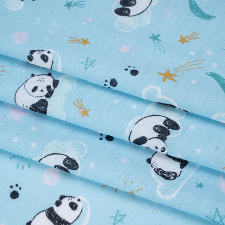 Recycled Polyester Jersey Print - Sky Blue, Black and White Sleepy Pandas - Deadstock