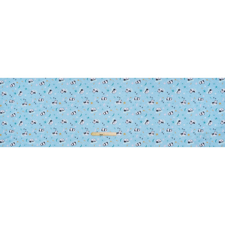 Recycled Polyester Jersey Print - Sky Blue, Black and White Sleepy Pandas - Deadstock