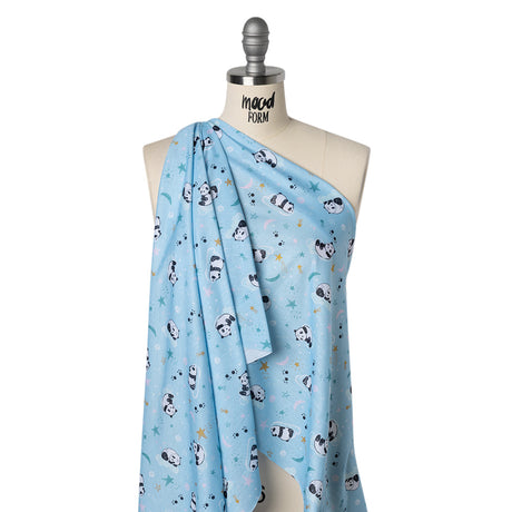 Recycled Polyester Jersey Print - Sky Blue, Black and White Sleepy Pandas - Deadstock