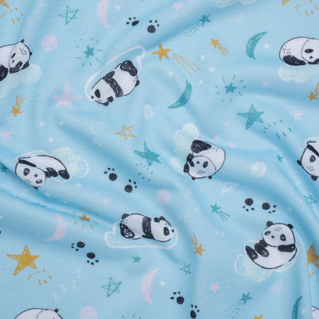 Recycled Polyester Jersey Print - Sky Blue, Black and White Sleepy Pandas - Deadstock