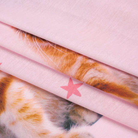 Recycled Polyester Jersey Panel - Pink, White and Ginger Not Tired Orange Cat - Deadstock