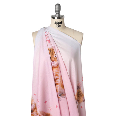 Recycled Polyester Jersey Panel - Pink, White and Ginger Not Tired Orange Cat - Deadstock