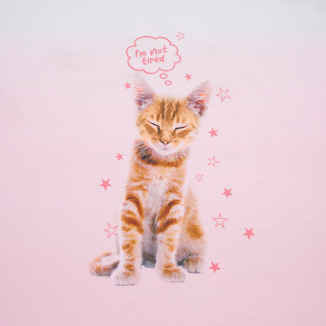 Recycled Polyester Jersey Panel - Pink, White and Ginger Not Tired Orange Cat - Deadstock