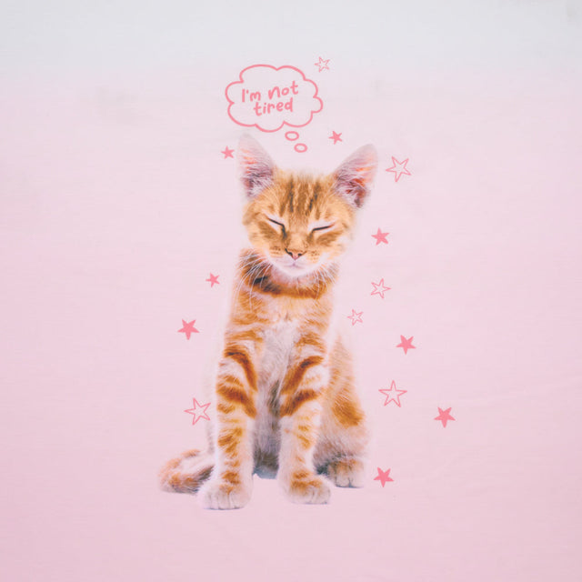 Recycled Polyester Jersey Panel - Pink, White and Ginger Not Tired Orange Cat - Deadstock