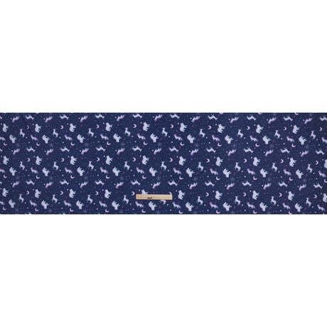 Recycled Polyester Jersey Print - Navy, Purple and White Celestial Animals - Deadstock