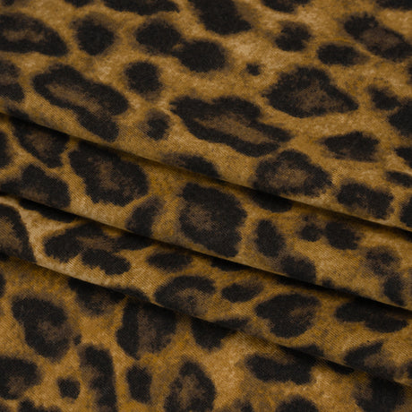 Cotton and Polyester Jersey Print - Dark Tan, Brown and Black Leopard Spots - Deadstock