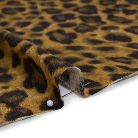 Cotton and Polyester Jersey Print - Dark Tan, Brown and Black Leopard Spots - Deadstock