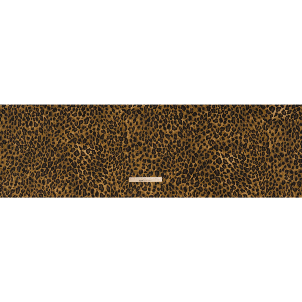Cotton and Polyester Jersey Print - Dark Tan, Brown and Black Leopard Spots - Deadstock