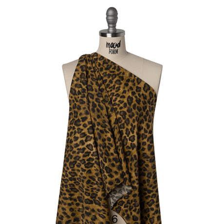 Cotton and Polyester Jersey Print - Dark Tan, Brown and Black Leopard Spots - Deadstock
