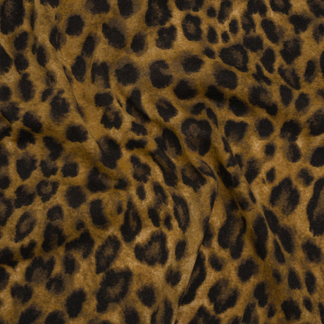 Cotton and Polyester Jersey Print - Dark Tan, Brown and Black Leopard Spots - Deadstock