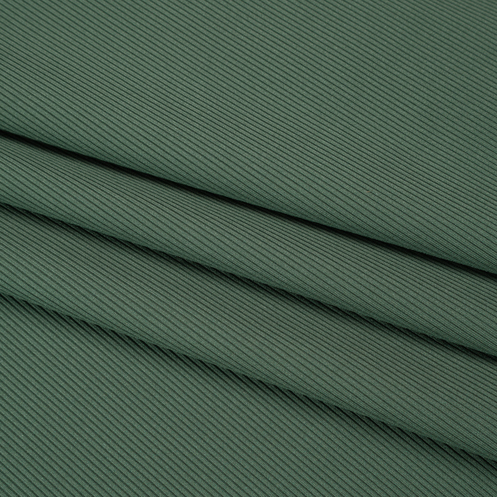 Stretch Recycled Polyester 1x1 Rib Knit - Mineral Green - Deadstock
