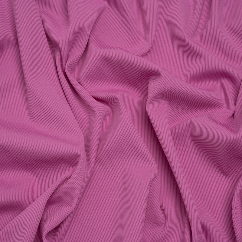 Stretch Recycled Polyester 1x1 Rib Knit - Fuchsia - Deadstock