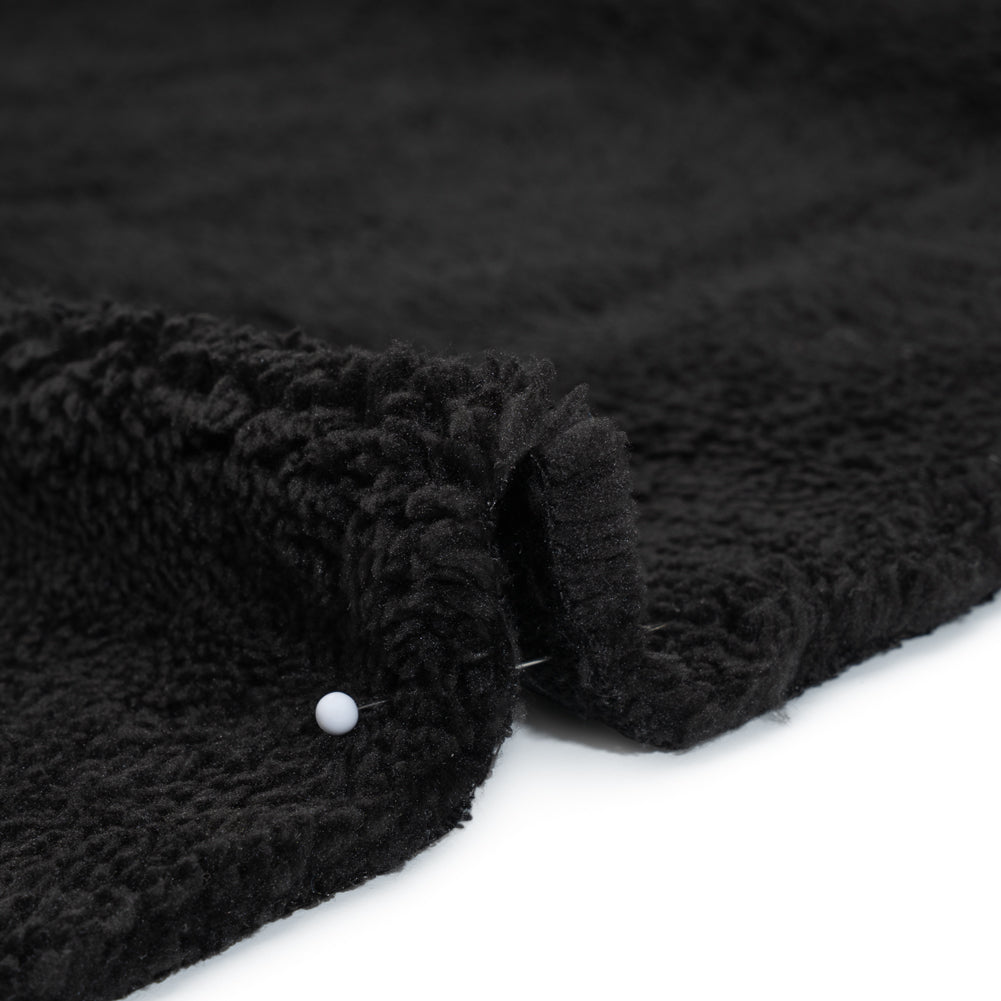 Short Pile Teddy Bear Faux Fur - Black - Deadstock