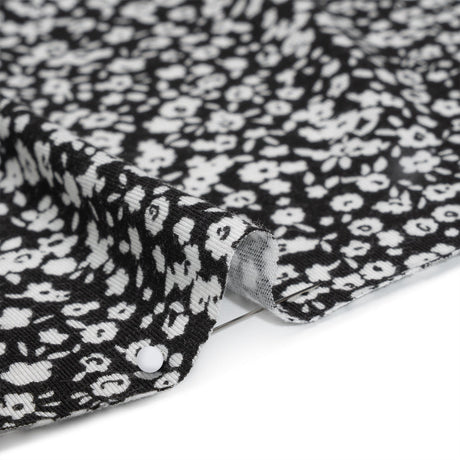 Stretch Rayon Jersey - Black and White Little Flowers - Deadstock
