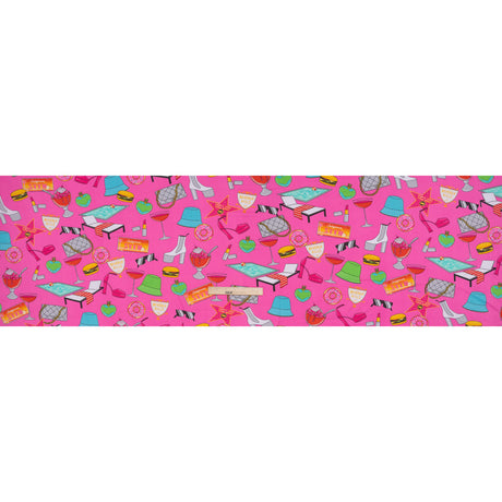 Stretch Polyester ITY Jersey by Vera Wang - Fuchsia, Green and Orange California Dreaming Icons - Designer Deadstock