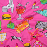 Stretch Polyester ITY Jersey by Vera Wang - Fuchsia, Green and Orange California Dreaming Icons - Designer Deadstock