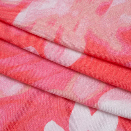 Stretch Rayon Jersey - Coral, Pink and White Soft Florals - Deadstock