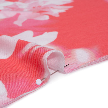 Stretch Rayon Jersey - Coral, Pink and White Soft Florals - Deadstock