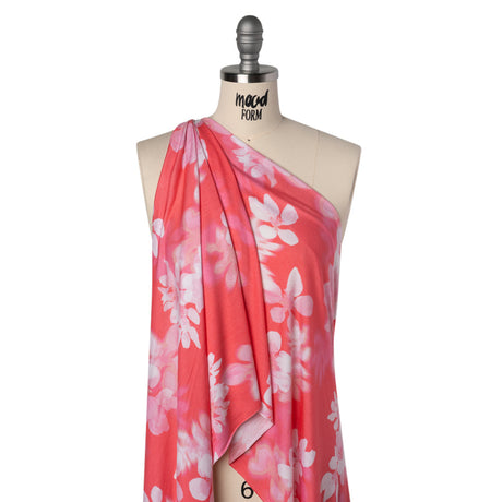 Stretch Rayon Jersey - Coral, Pink and White Soft Florals - Deadstock