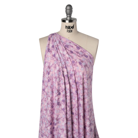 Stretch Polyester ITY Jersey - Lavender, Lilac and Muted Orchid Pink Florals - Deadstock