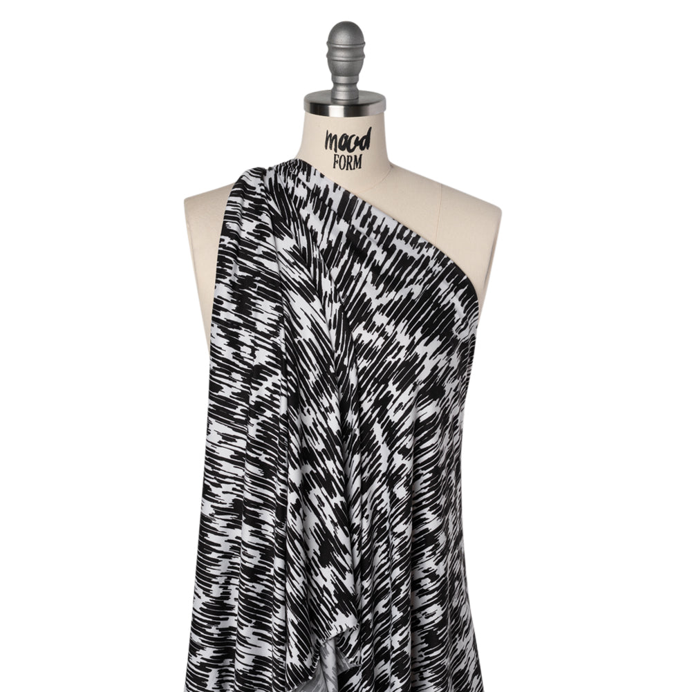 Stretch Polyester ITY Jersey - Black and White Abstract - Deadstock