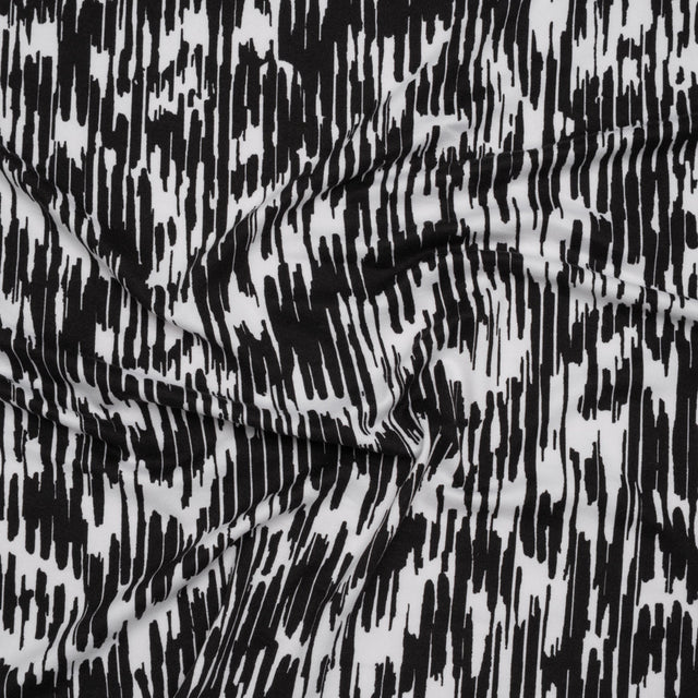Stretch Polyester ITY Jersey - Black and White Abstract - Deadstock