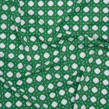 Stretch Polyester ITY Jersey - Kelly Green and White Wicker Basket Lattice - Deadstock