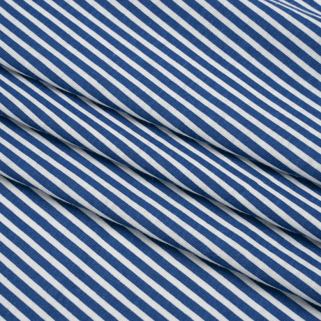 Cotton and Viscose Jersey - Cobalt Blue and White Candy Stripes - Deadstock