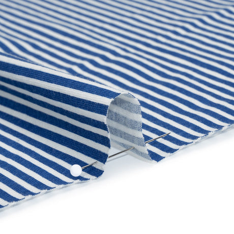 Cotton and Viscose Jersey - Cobalt Blue and White Candy Stripes - Deadstock
