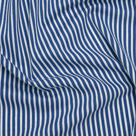 Cotton and Viscose Jersey - Cobalt Blue and White Candy Stripes - Deadstock