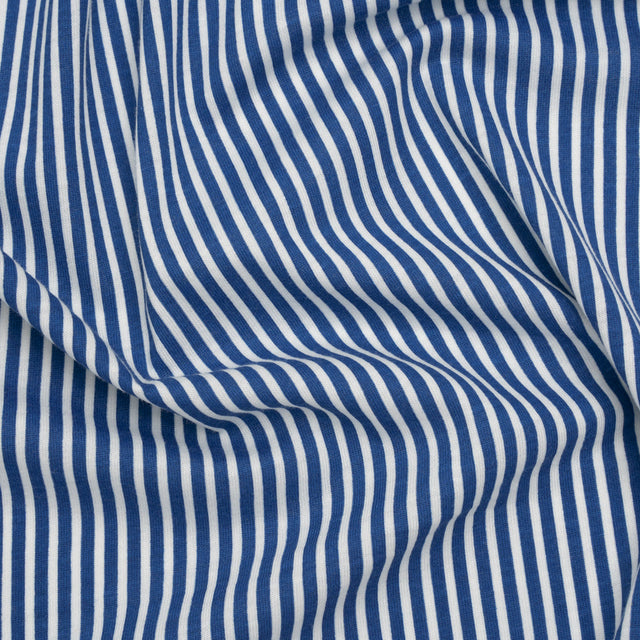 Cotton and Viscose Jersey - Cobalt Blue and White Candy Stripes - Deadstock