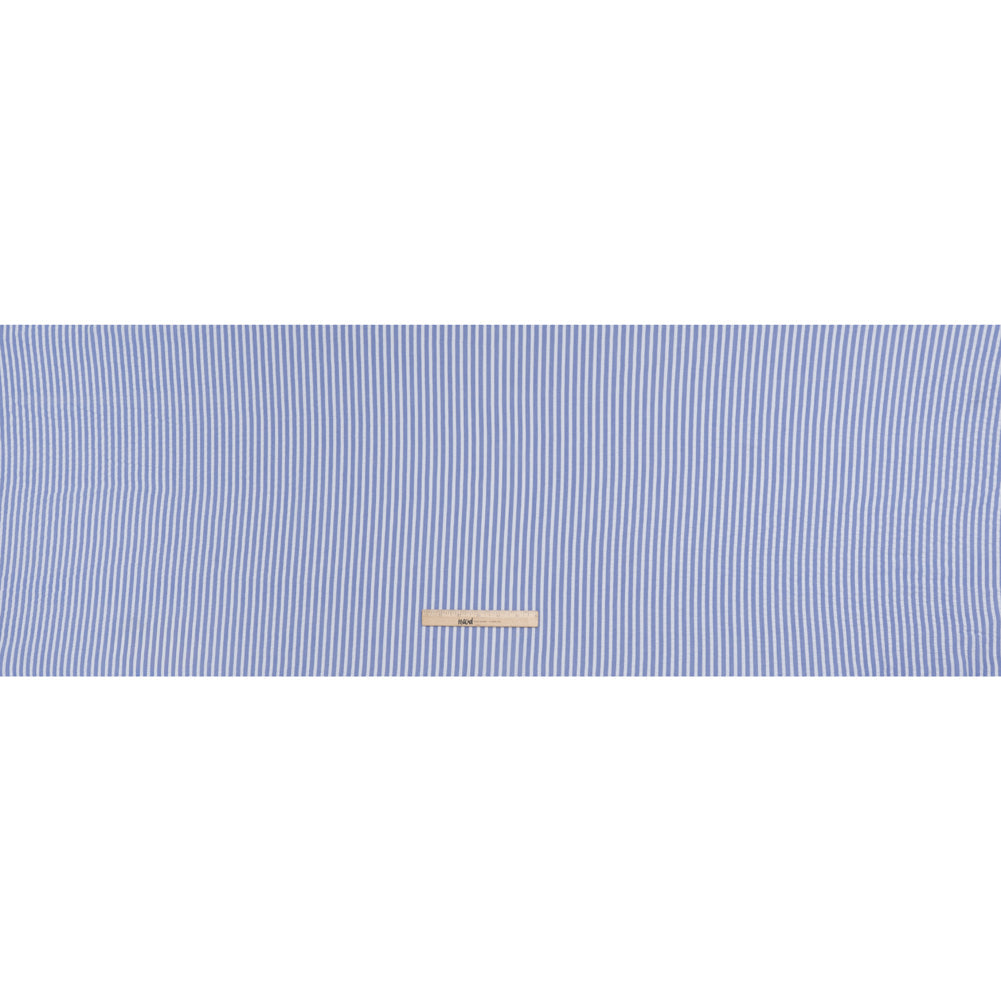 Rayon Seersucker - Light Blue and White Stripes - Deadstock