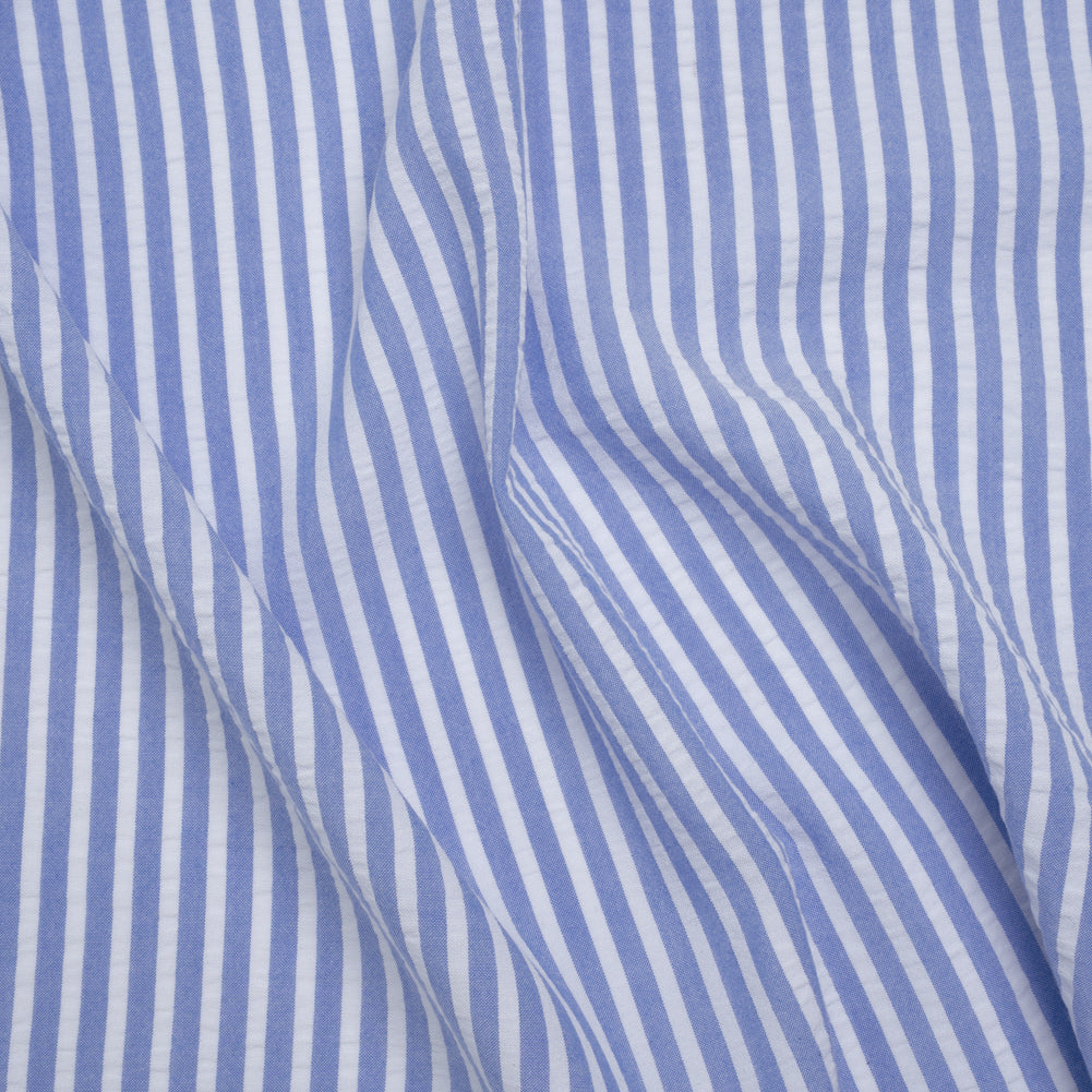 Rayon Seersucker - Light Blue and White Stripes - Deadstock