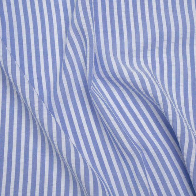 Rayon Seersucker - Light Blue and White Stripes - Deadstock