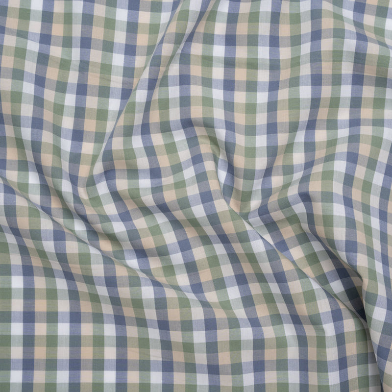 Cotton Shirting - Balsam Green, Muted Blue and Beige Plaid - Deadstock