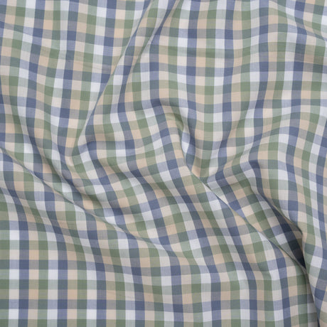 Cotton Shirting - Balsam Green, Muted Blue and Beige Plaid - Deadstock