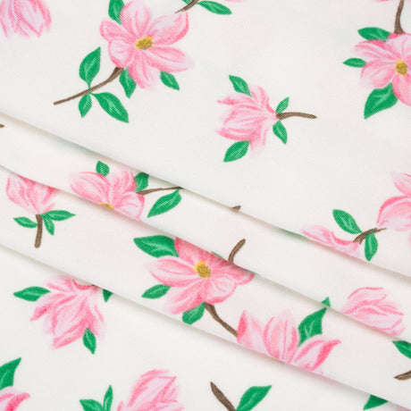 Stretch Polyester ITY Jersey - Ivory and Pink Florals - Deadstock