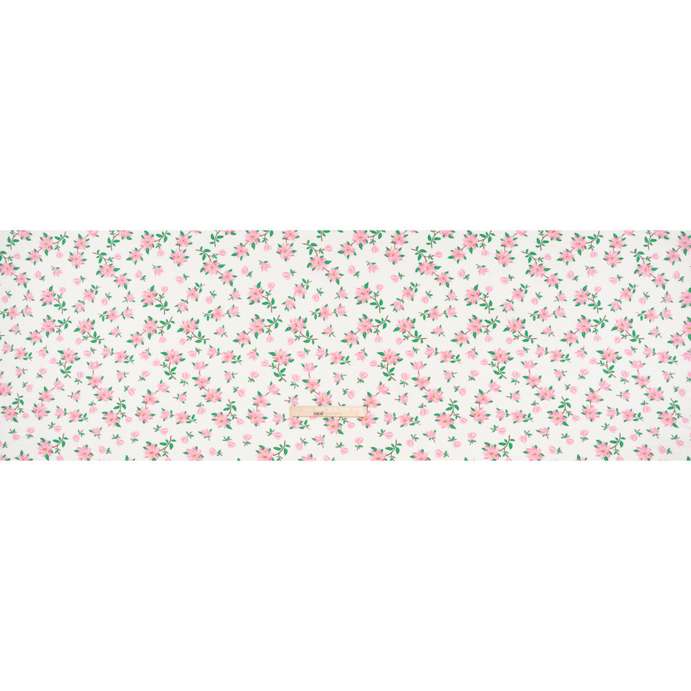 Stretch Polyester ITY Jersey - Ivory and Pink Florals - Deadstock