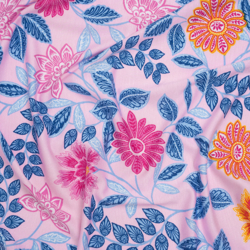 Stretch Rayon Jersey - Pink, Blue and Golden Yellow Paisley Floral - Deadstock