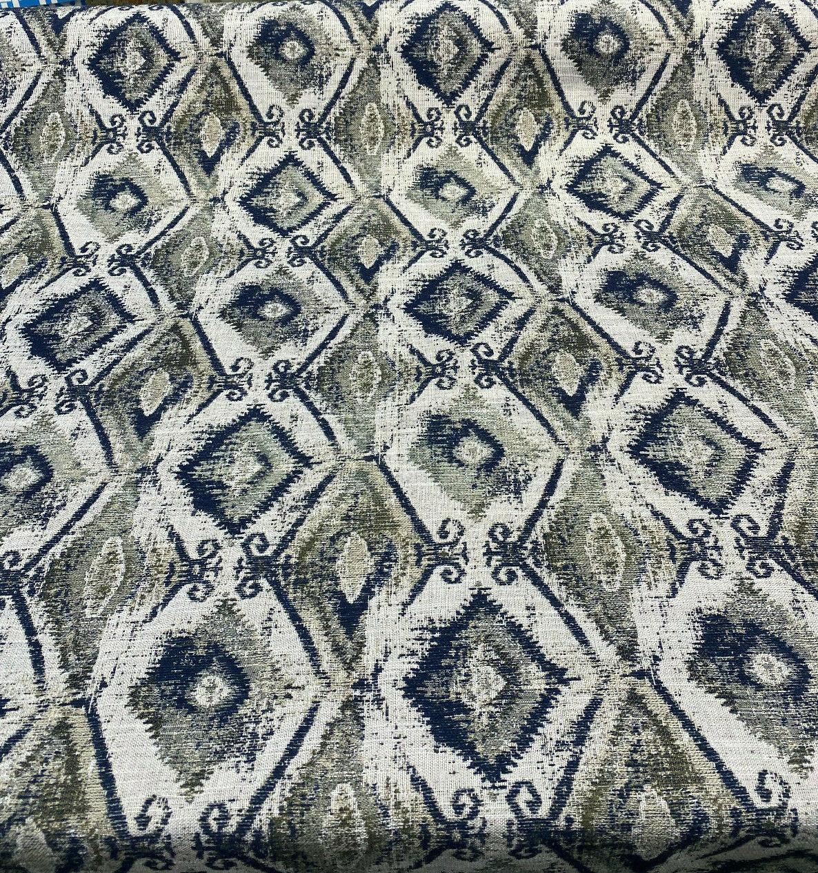 Thylane Indigo Ikat Chenille Upholstery Fabric - Indigo, Navy Blue/Off White, 56.5" Width (1 Yard)