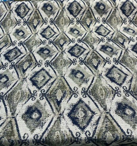 Thylane Indigo Ikat Chenille Upholstery Fabric - Indigo, Navy Blue/Off White, 56.5" Width (1 Yard)