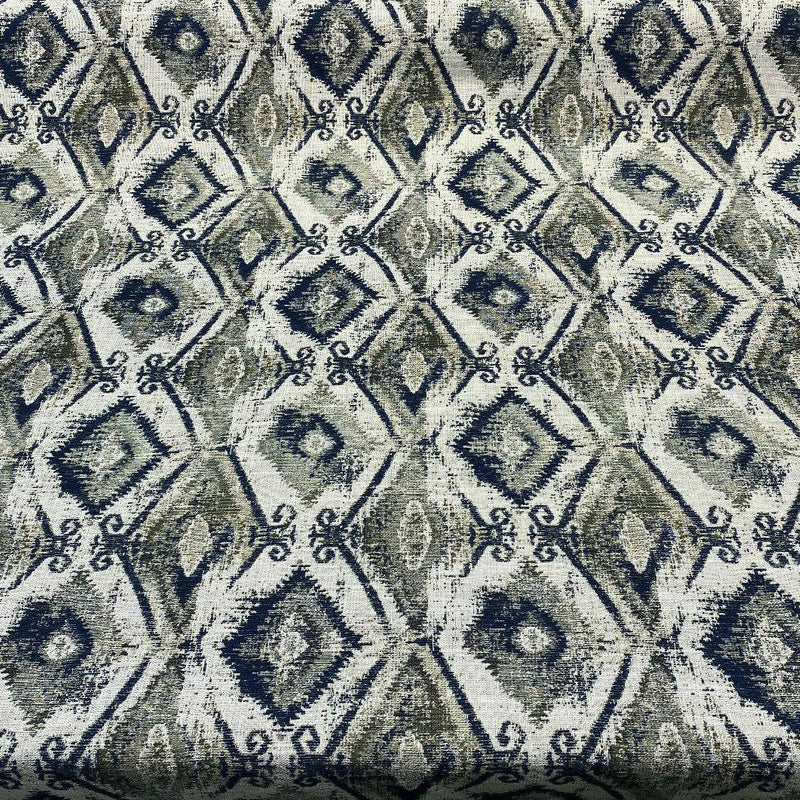 Thylane Indigo Ikat Chenille Upholstery Fabric - Indigo, Navy Blue/Off White, 56.5" Width (1 Yard)