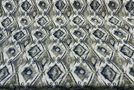 Thylane Indigo Ikat Chenille Upholstery Fabric - Indigo, Navy Blue/Off White, 56.5" Width (1 Yard)