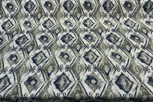 Thylane Indigo Ikat Chenille Upholstery Fabric - Indigo, Navy Blue/Off White, 56.5" Width (1 Yard)